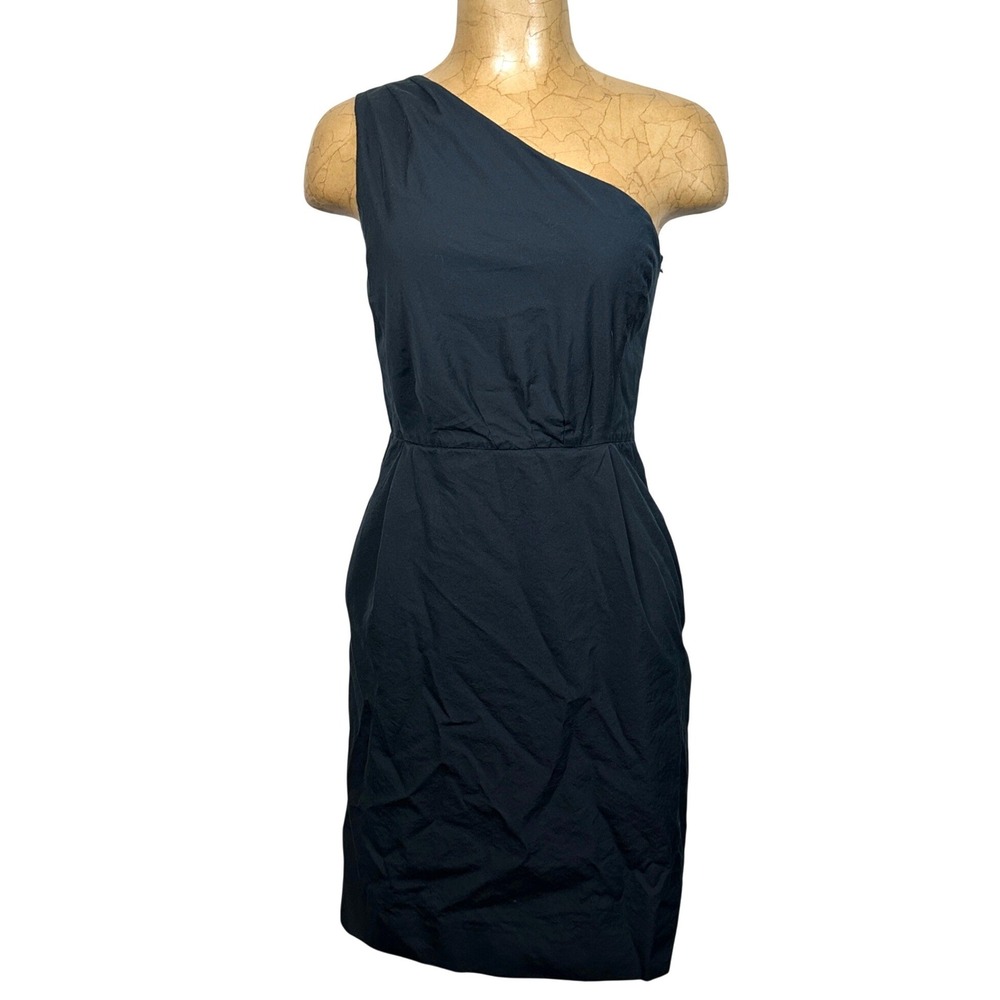 J.Crew Black One Shoulder Cotton Silk Blend Sheath Dress Size 4